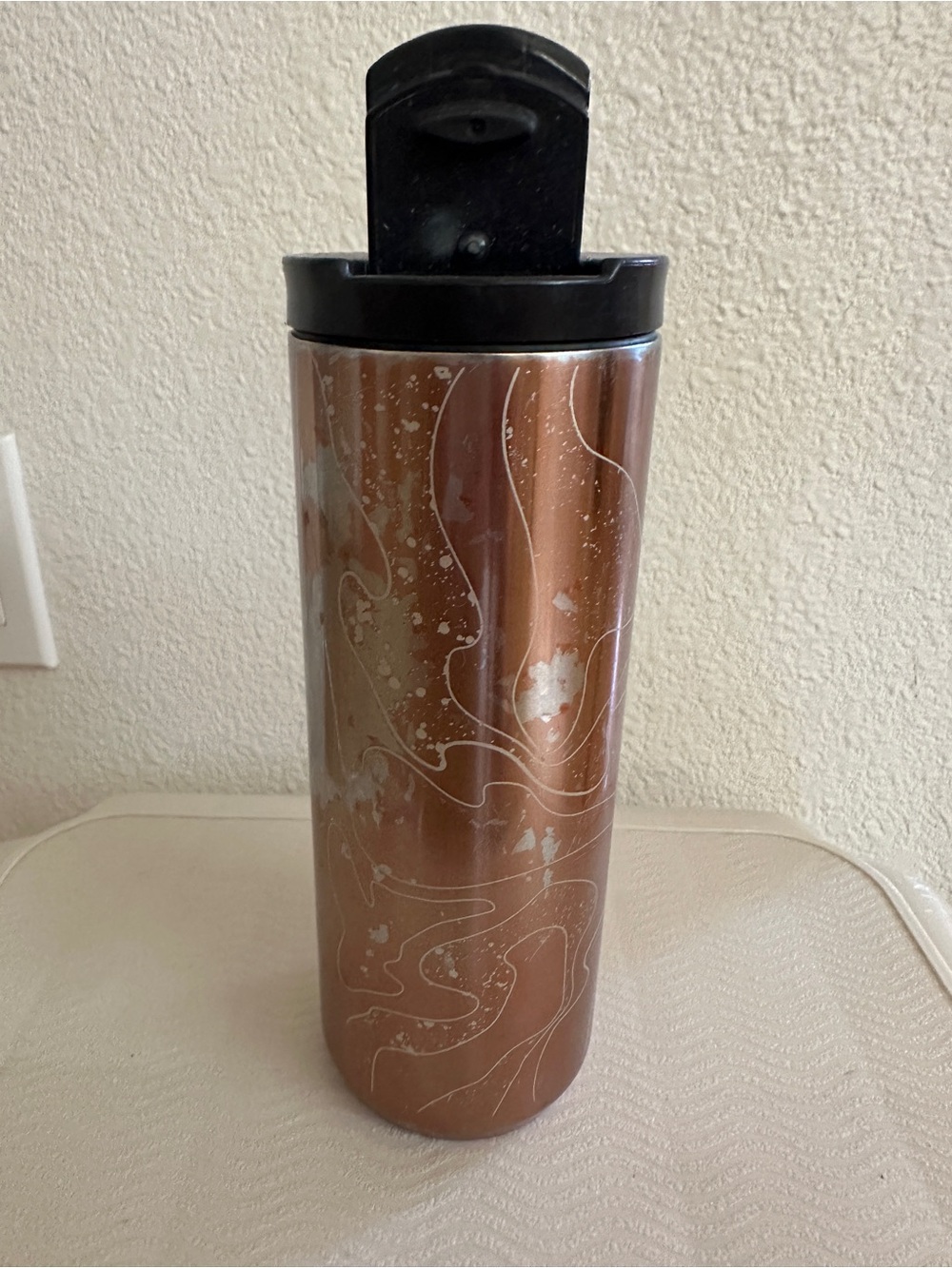 Starbucks Copper Swirl Insulated Travel Tumbler with Black Flip Lid